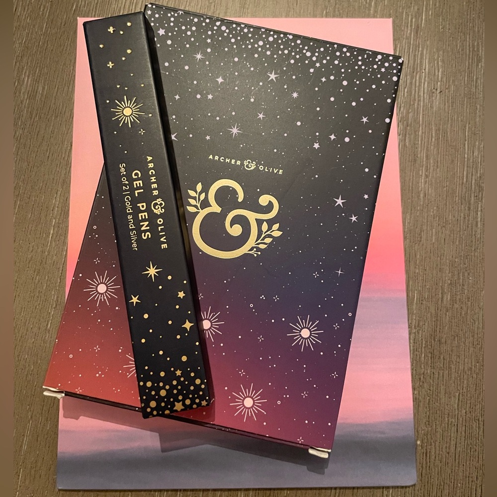 Archer & Olive gel pen set, collage paper, and alpha sticker set